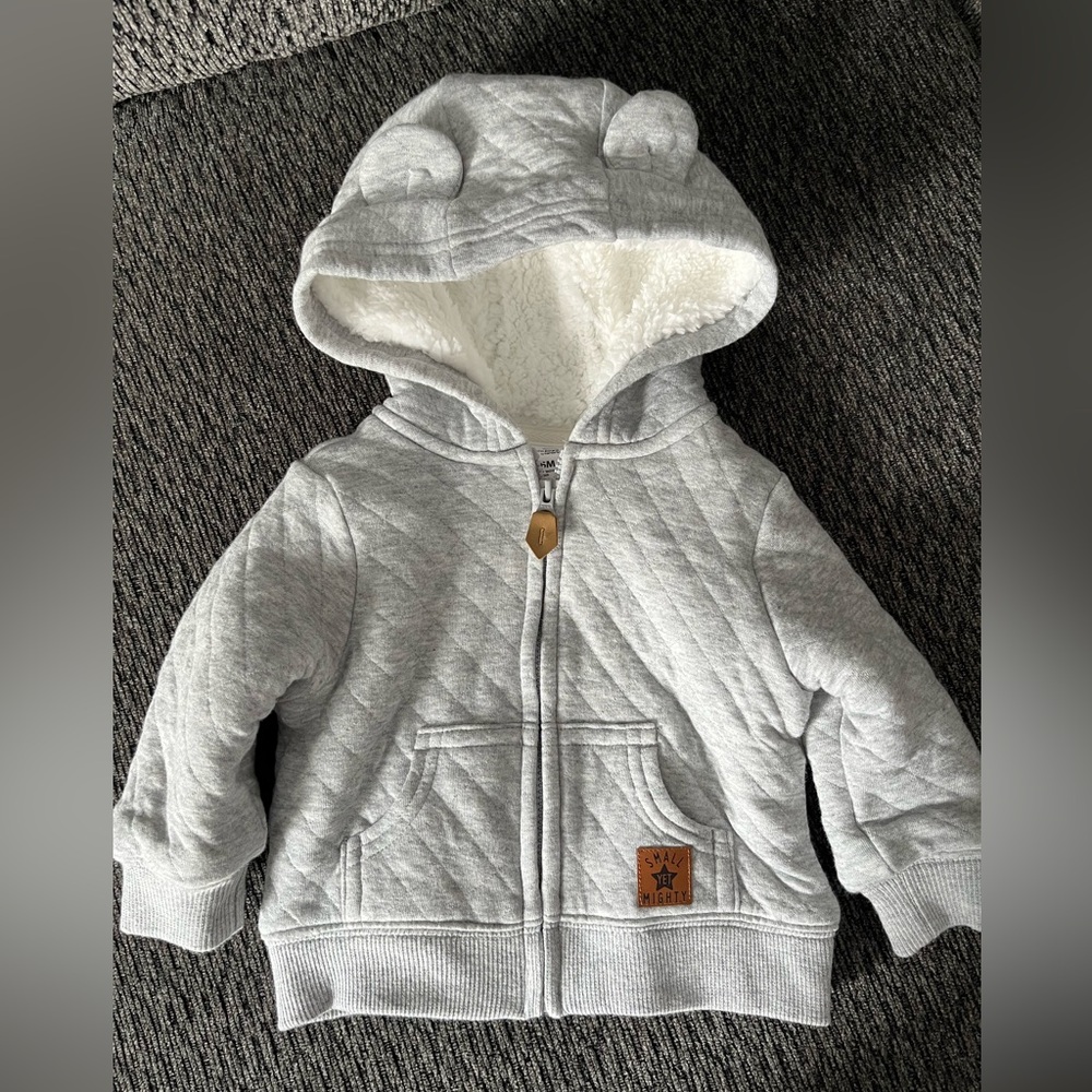 Cozy Gray Quilted Kids Hoodie with Bear Ears
